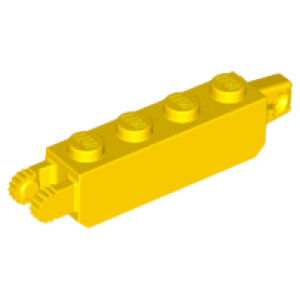 Scharnier steen 1x4 vergrendeling met 1 vinger verticaal uiteinde en 2 vingers verticaal uiteinde 30387 gebruikt Geel (03)