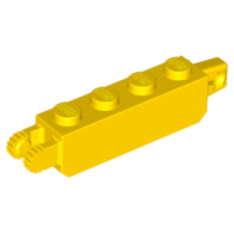 Scharnier steen 1x4 vergrendeling met 1 vinger verticaal uiteinde en 2 vingers verticaal uiteinde 30387 gebruikt Geel (03)