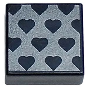 Bedrukte tegel 1x1 3070pb274  Zwart (11) Hearts on Dark Silver nieuw