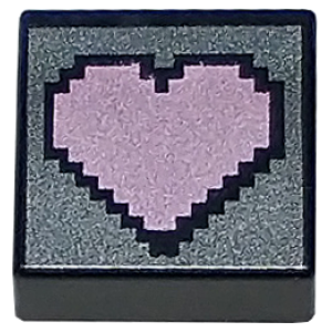 Bedrukte tegel 1x1 3070pb277  Zwart (11) Metallic Pink Heart nieuw