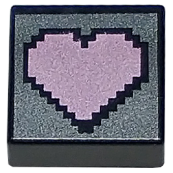 Bedrukte tegel 1x1 3070pb277  Zwart (11) Metallic Pink Heart nieuw