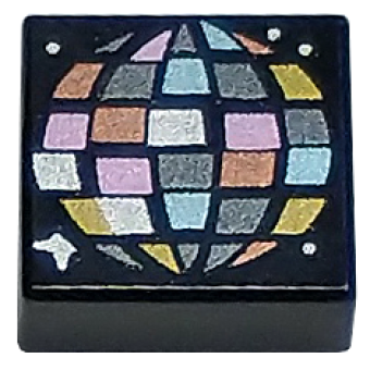 Bedrukte tegel 1x1 3070pb284 zwart (11)  Tile 1 x 1 with Disco Ball nieuw