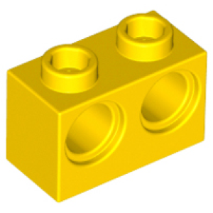 Technic, steen 1x2 32000 met 2 gaten gebruikt Geel (03)