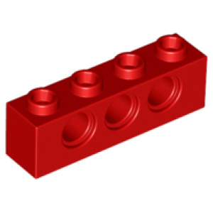 Technic, steen 1x4 3701 met 3 gaten gebruikt Rood (05)