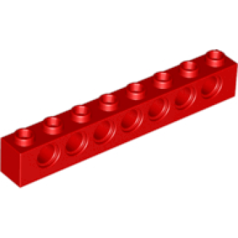 Technic, steen 1x8 met 7 gaten 3702 gebruikt Rood (05)