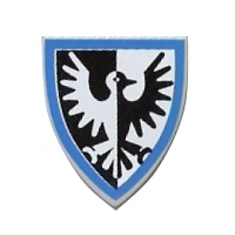 Schild driehoekig met zwarte valk blauwe rand 3846px9. gebruikt