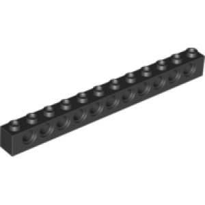 Technic, steen 1x12 3895 met 11 gaten gebruikt Zwart (11)