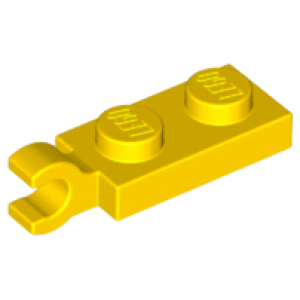 Plaat, aangepast 1x2 met clip horizontaal op uiteinde 63868 gebruikt geel (03)