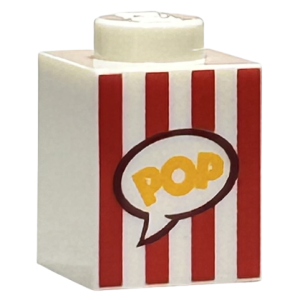 bedrukte steen, 1x1 , 3005pb028 popcorn box Wit (01)