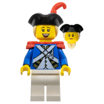 Piraten, PI188 Imperial Soldier IV - Officer, Female, Black Tricorne, Tan Hair, Red Epaulettes and Plume. nieuw