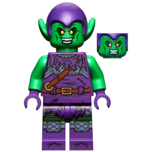 Green Goblin - Bright Green Skin, Dark Purple Outfit, Small Yellow Eyes, Printed Legs SH695. nieuw