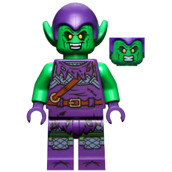 Green Goblin - Bright Green Skin, Dark Purple Outfit, Small Yellow Eyes, Printed Legs SH695. nieuw